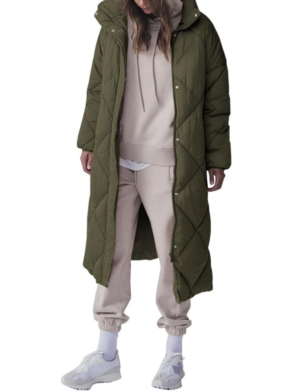 Cozy Long Puffer Jacket for Women - Zip Up, Button Down, Baggy Winter Coat